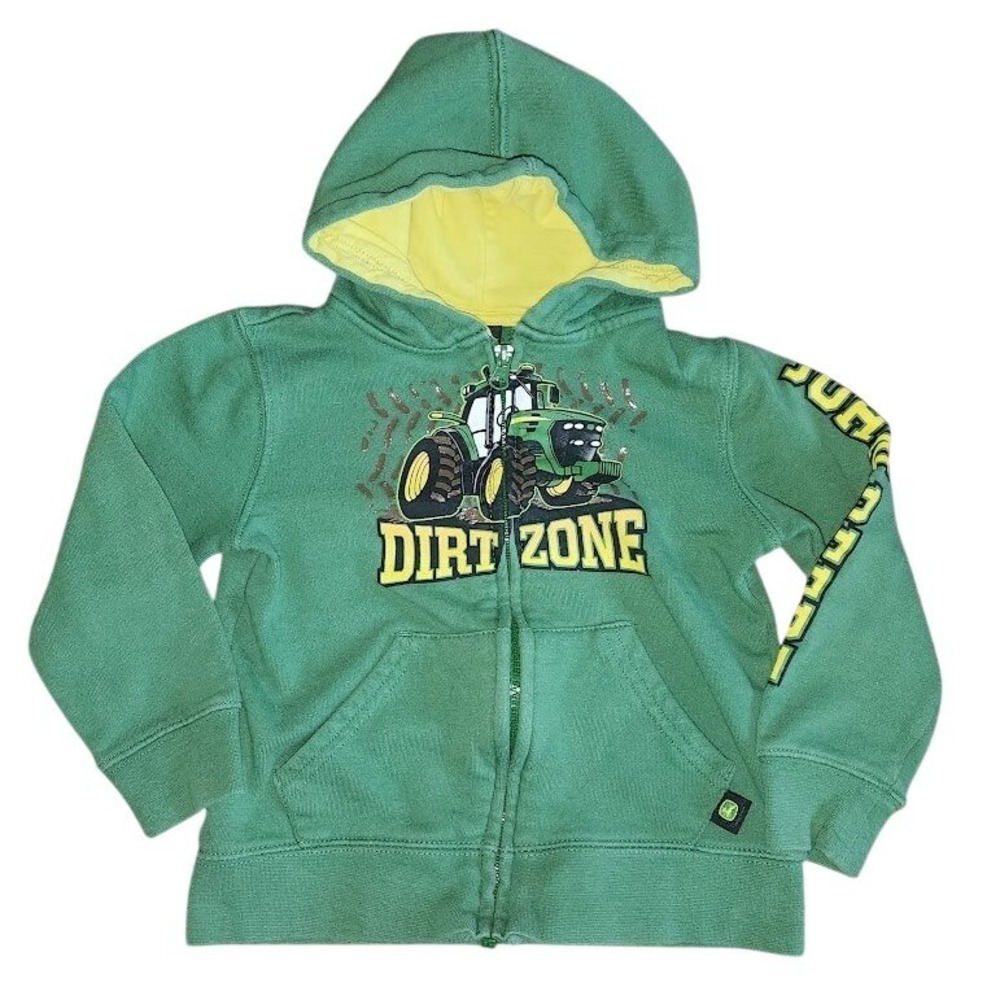 John Deere Boys Green Dirt Zone Tractor Full Zip Hoodie Sweatshirt 4T